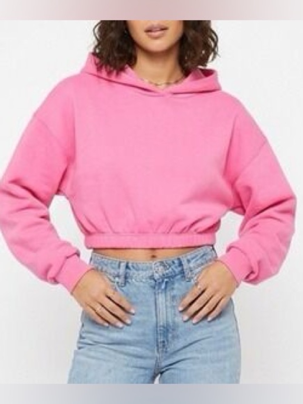 NWOT naked wardrobe pink French terry cropped hoodie small